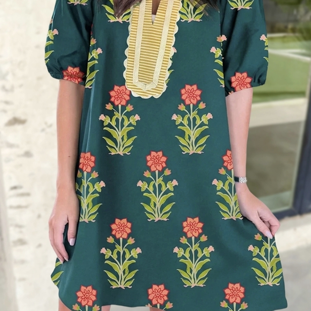 Floral Green Kids Dress